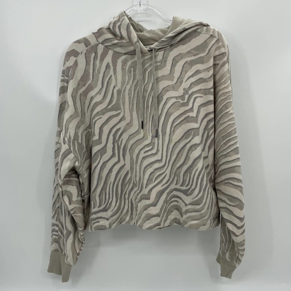 Sweaty Betty Tops - SWEATY BETTY Essentials Hoodie Womens Size M Tan Zebra Boxy Cropped Terry Lined